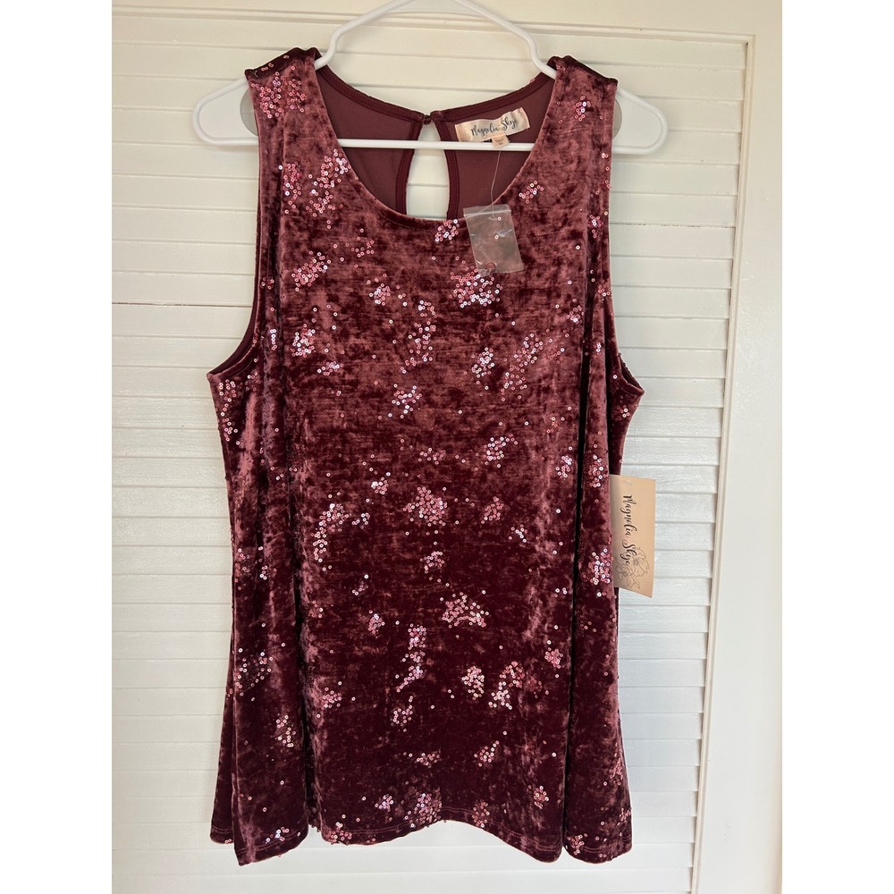 Magnolia Skye NWT Burgundy Velvet Sequin Keyhole Top XL MWC202BYQ